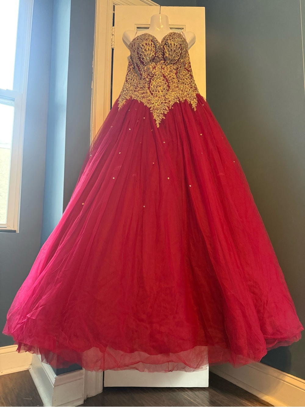 House of Wu Fiesta Gowns Gold Lace Applique Quinceanera Ball Gown Dress 56341 12